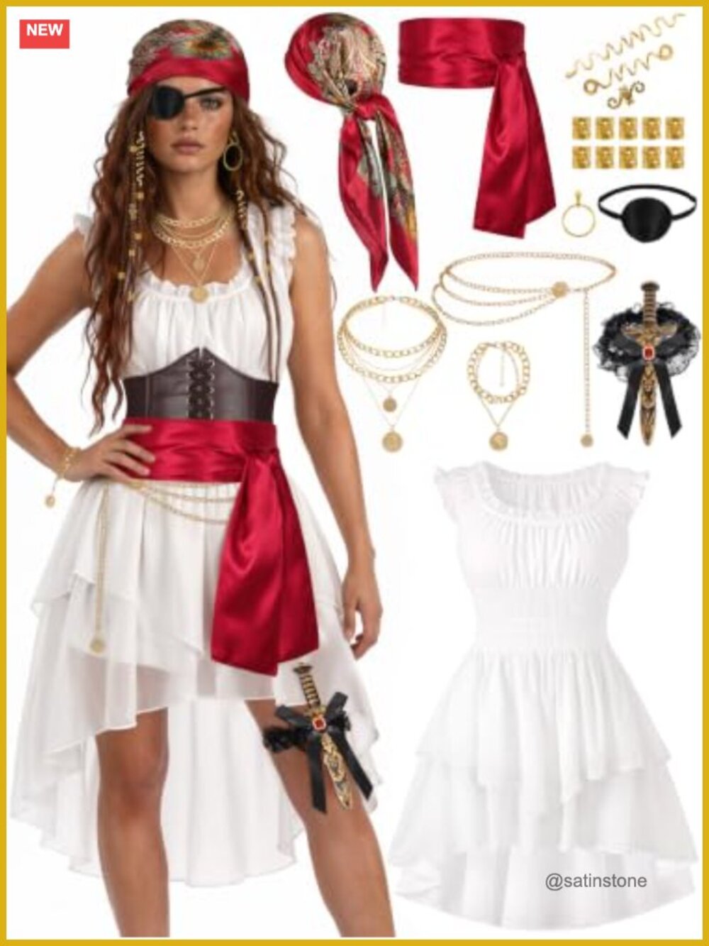 Women's Pirate Costume 10 Pc Renaissance Halloween LARP Outfit Cosplay